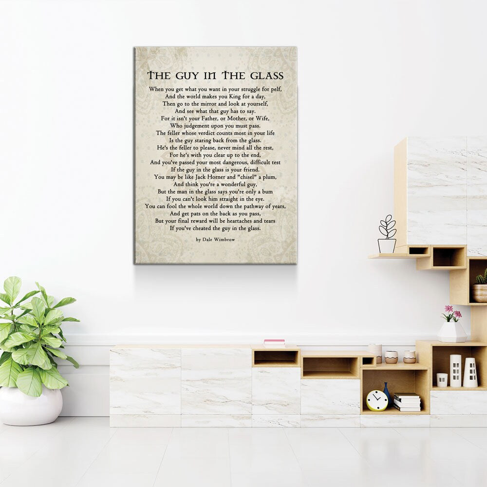 The Guy in the Glass Canvas Wall Art, 1934 Poem by Dale Wimbrow, Graduation Gift, Graduation Idea, Office Decor