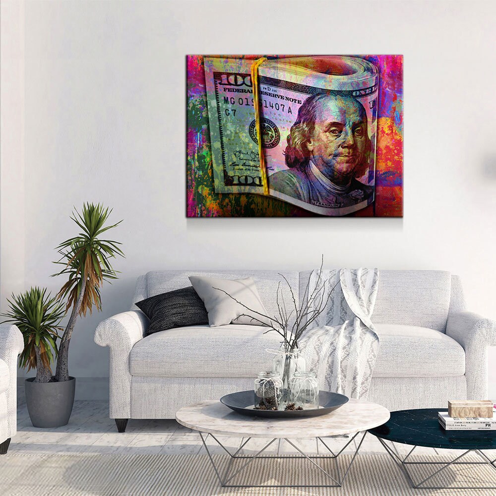 Graffiti Bills Canvas Wall Art, 100 Dollar Bills, Hundred Dollar Bills, Abstract Art, Abstract Decor, Ben Franklin Money Decor, Money Art Gallery Wrap