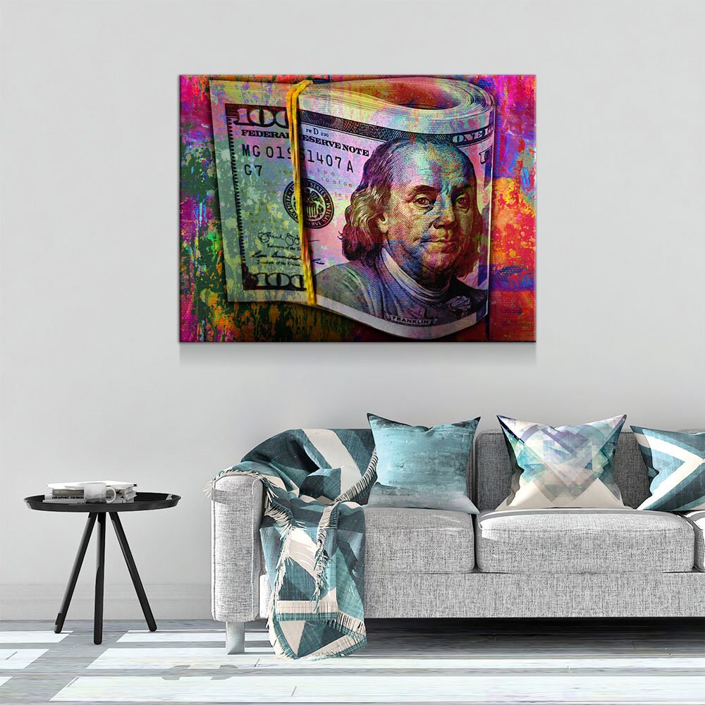 Graffiti Bills Canvas Wall Art, 100 Dollar Bills, Hundred Dollar Bills, Abstract Art, Abstract Decor, Ben Franklin Money Decor, Money Art