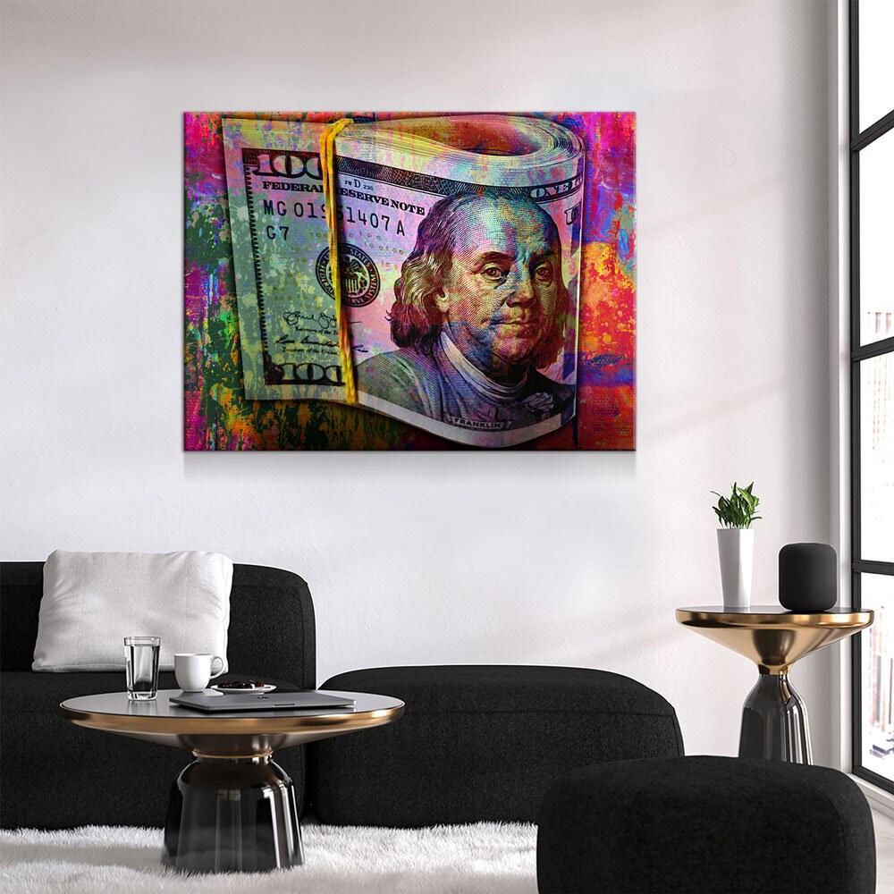 Graffiti Bills Canvas Wall Art, 100 Dollar Bills, Hundred Dollar Bills, Abstract Art, Abstract Decor, Ben Franklin Money Decor, Money Art