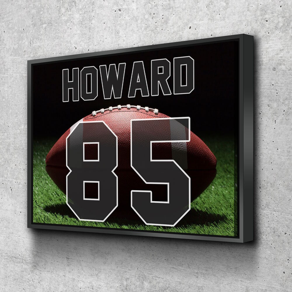 Personalized Football Name And Number Canvas Wall Art, Custom Football Player Print, Football Team Gift, High School Football With Floating Frame
