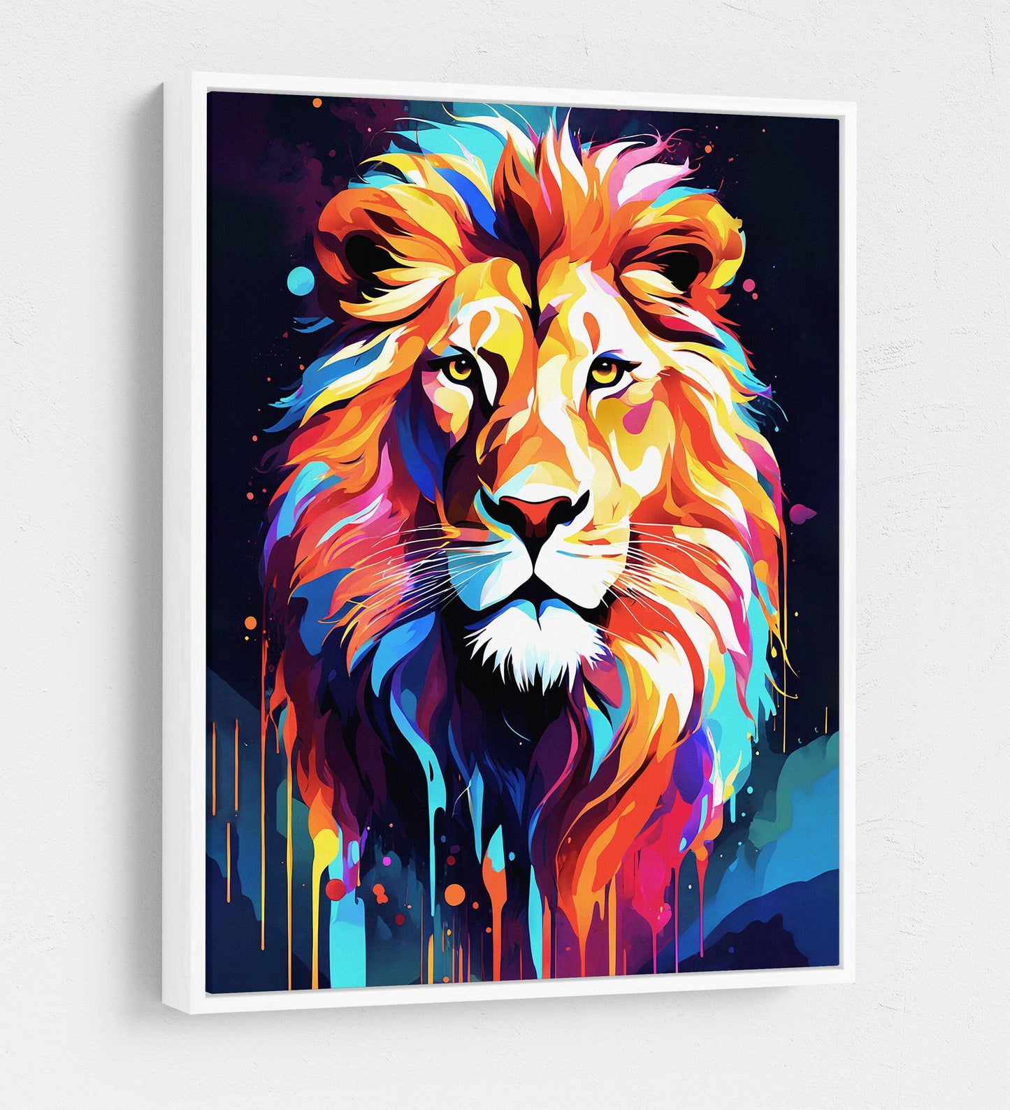 The Lion Canvas Wall Art, Abstract Lion Print, Animal Decor, Lion Decor, Vibrant Lion Art, King Of The Jungle Decor White Floating Frame