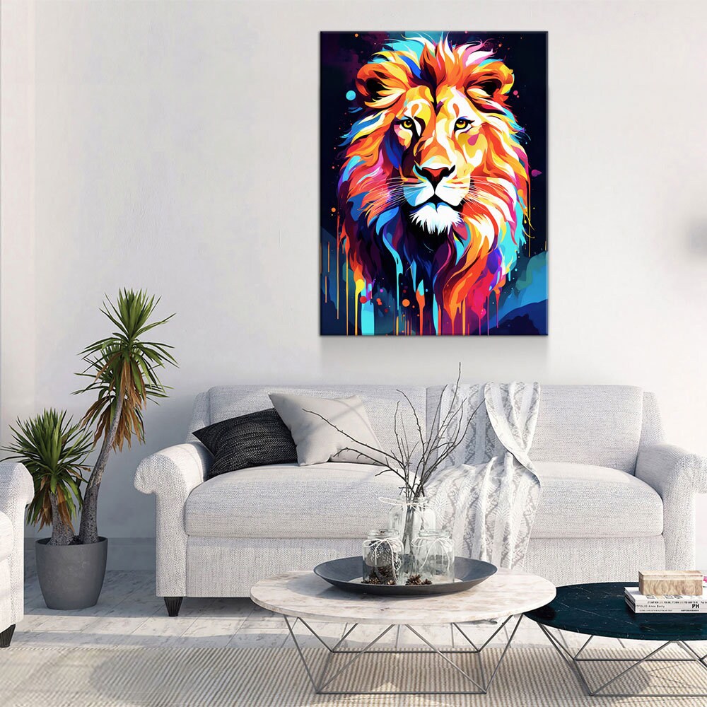 The Lion Canvas Wall Art, Abstract Lion Print, Animal Decor, Lion Decor, Vibrant Lion Art, King Of The Jungle Decor Gallery Wrap