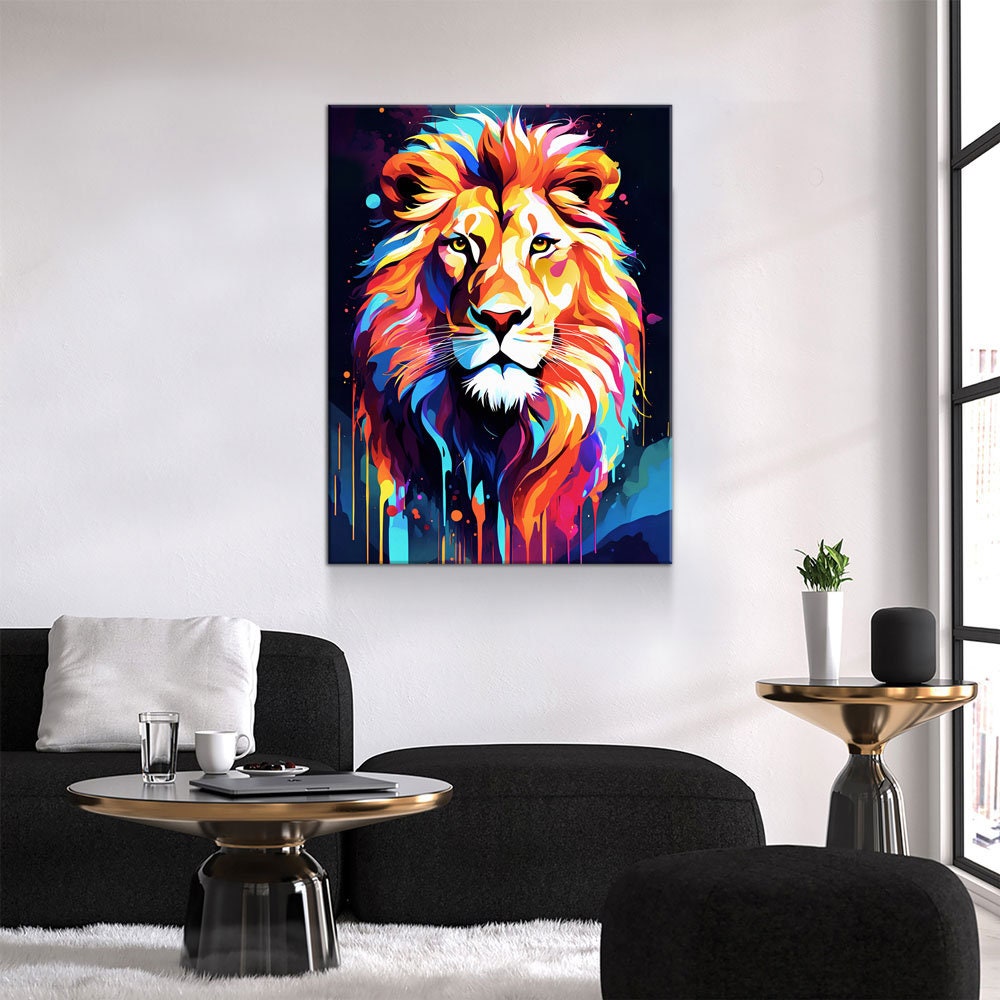 The Lion Canvas Wall Art, Abstract Lion Print, Animal Decor, Lion Decor, Vibrant Lion Art, King Of The Jungle Decor