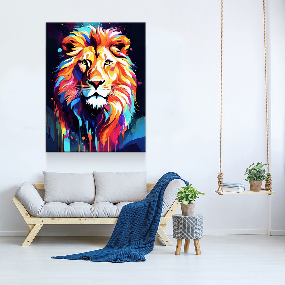 The Lion Canvas Wall Art, Abstract Lion Print, Animal Decor, Lion Decor, Vibrant Lion Art, King Of The Jungle Decor