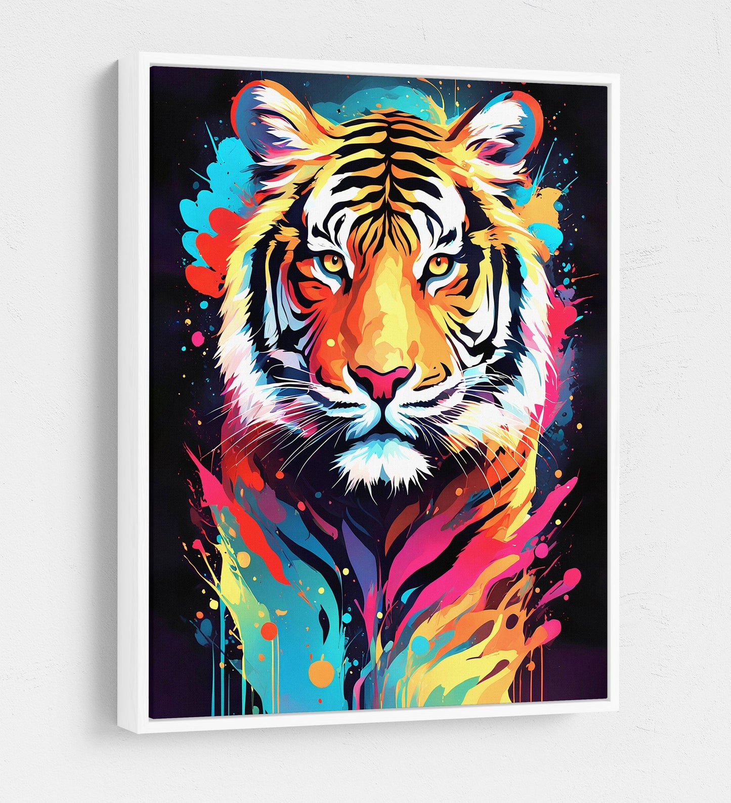 The Tiger Canvas Wall Art, Abstract Tiger Print, Animal Decor, Tiger Decor, Vibrant Tiger Art, Panthera Tigris White Floating Frame