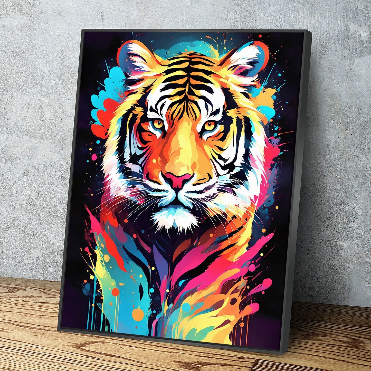 The Tiger Canvas Wall Art, Abstract Tiger Print, Animal Decor, Tiger Decor, Vibrant Tiger Art, Panthera Tigris Black Floating Frame