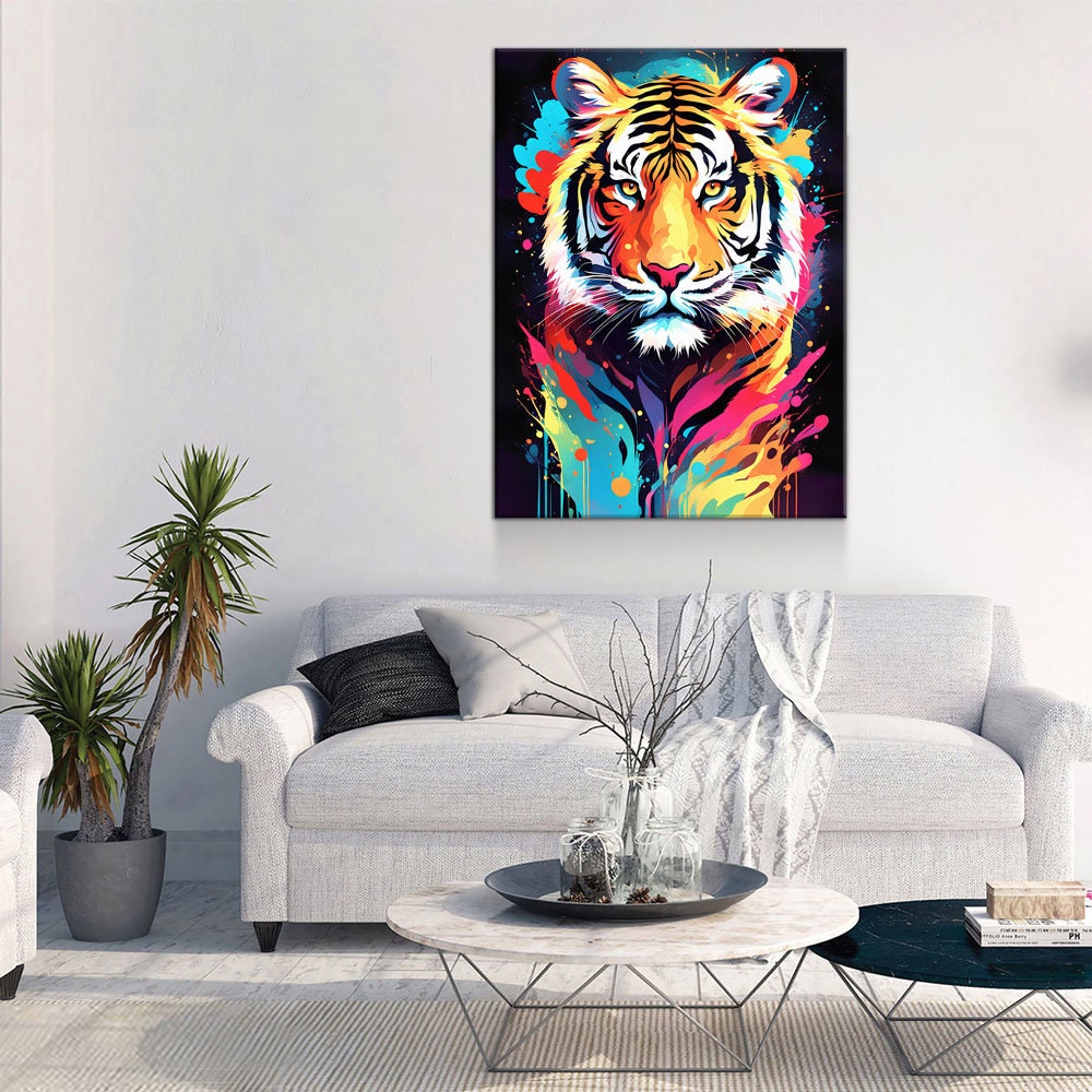 The Tiger Canvas Wall Art, Abstract Tiger Print, Animal Decor, Tiger Decor, Vibrant Tiger Art, Panthera Tigris Gallery Wrap