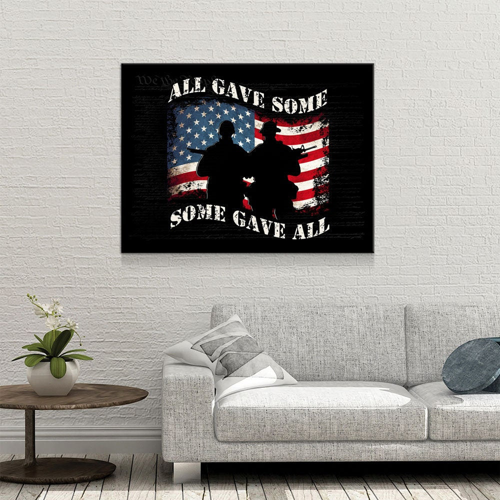 All Gave Some Some Gave All Canvas Wall Art, We The People Background, Patriotic Decor, Soldier Tribute, Support Military, Veteran Decor