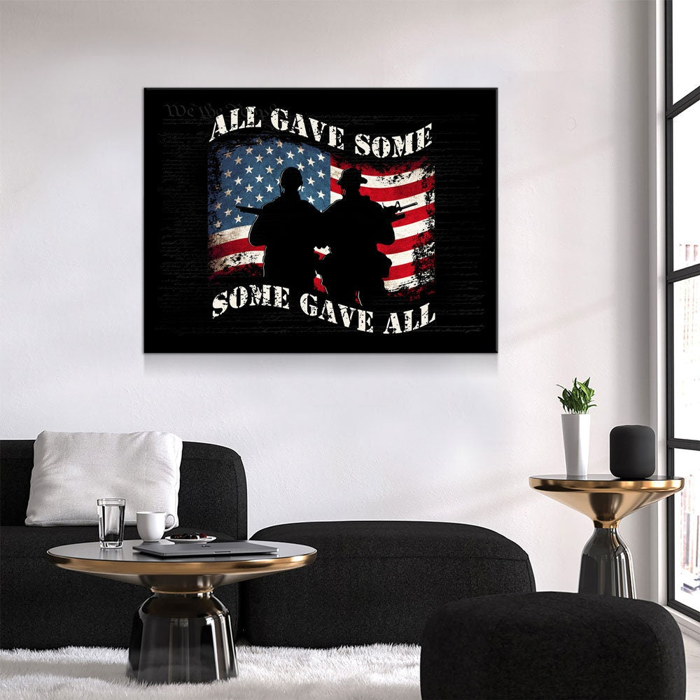 All Gave Some Some Gave All Canvas Wall Art, We The People Background, Patriotic Decor, Soldier Tribute, Support Military, Veteran Decor Gallery Wrap