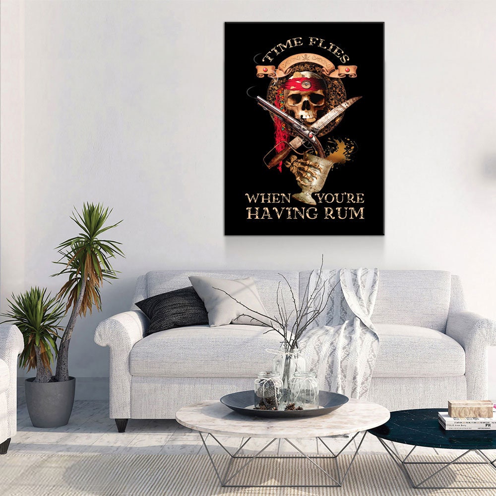 Pirate Decor, Time Flies When You're Having Rum Canvas Wall Art, Perfect For Man Cave, Man Cave Decor, Bar Decor, Pirate Art, Pirate Decor Gallery Wrap