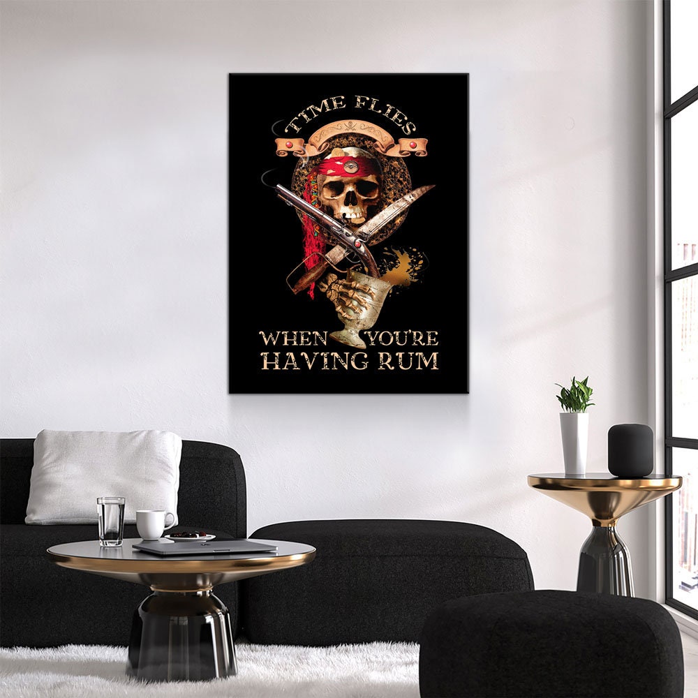 Pirate Decor, Time Flies When You're Having Rum Canvas Wall Art, Perfect For Man Cave, Man Cave Decor, Bar Decor, Pirate Art, Pirate Decor