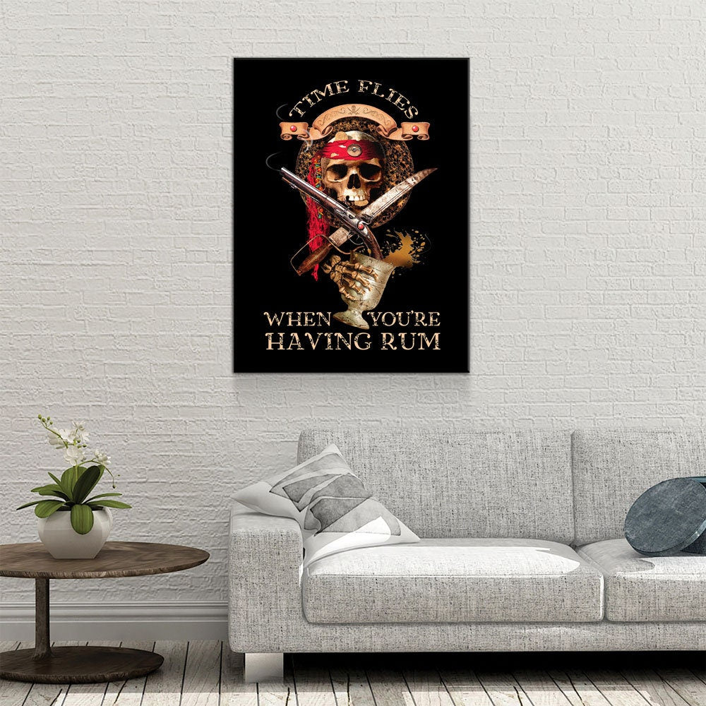 Pirate Decor, Time Flies When You're Having Rum Canvas Wall Art, Perfect For Man Cave, Man Cave Decor, Bar Decor, Pirate Art, Pirate Decor