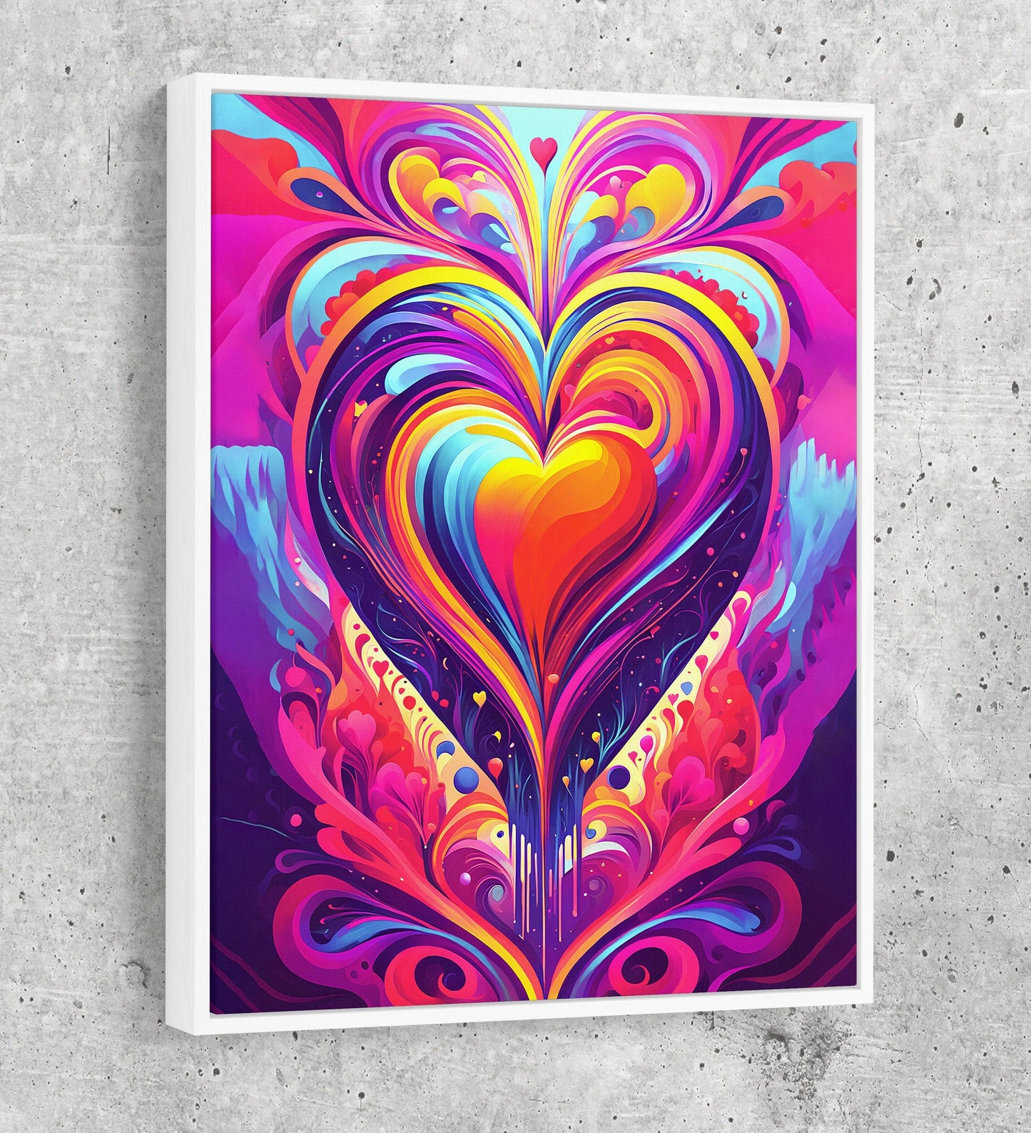 All You Need Is Love Canvas, Abstract Heart Canvas Wall Art, Colorful Love Heart, Heart Art Decor White Floating Frame