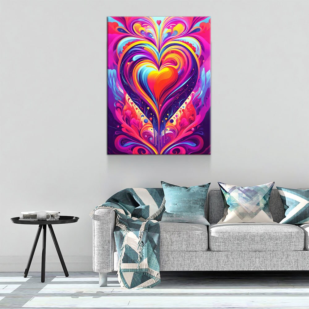 All You Need Is Love Canvas, Abstract Heart Canvas Wall Art, Colorful Love Heart, Heart Art Decor Gallery Wrap