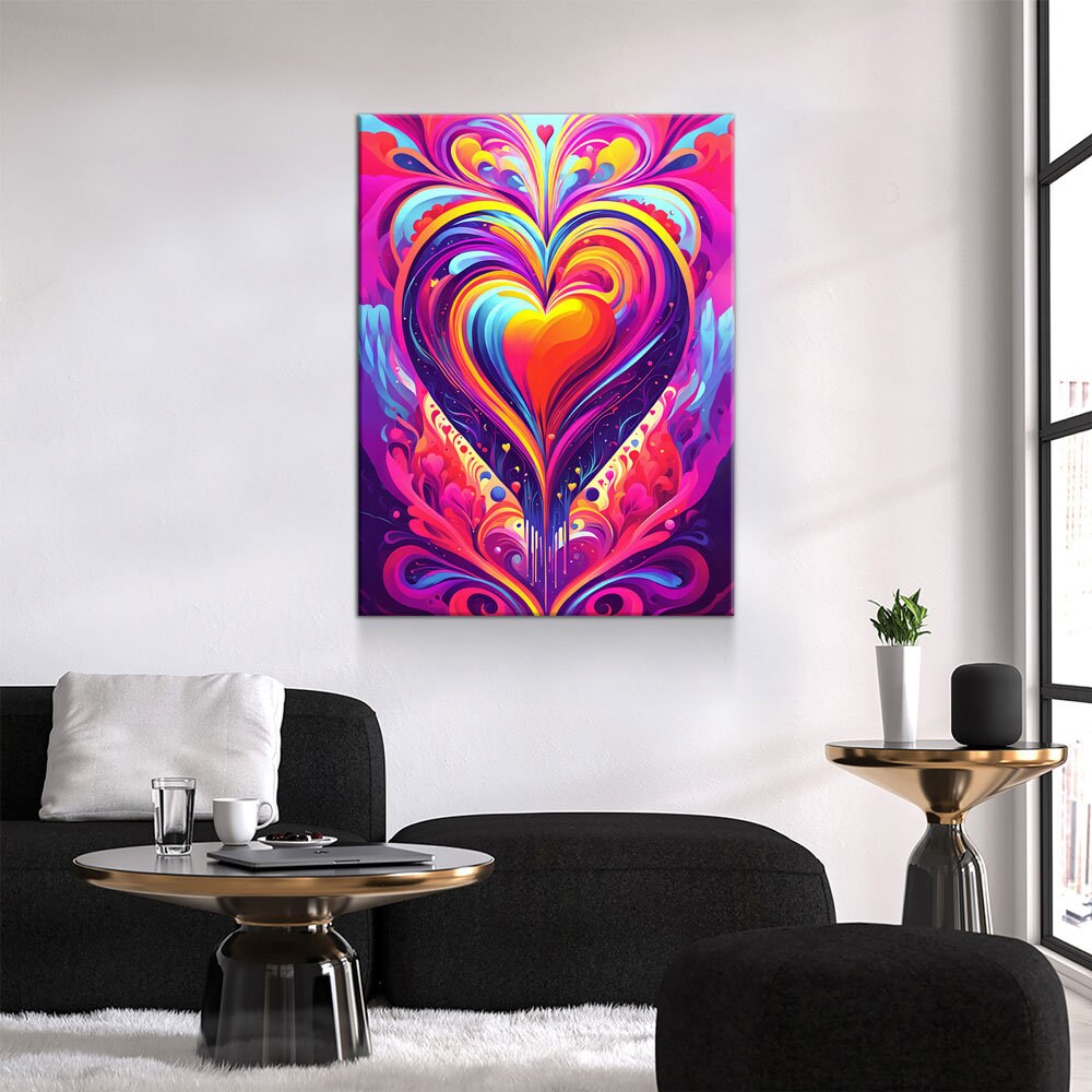 All You Need Is Love Canvas, Abstract Heart Canvas Wall Art, Colorful Love Heart, Heart Art Decor