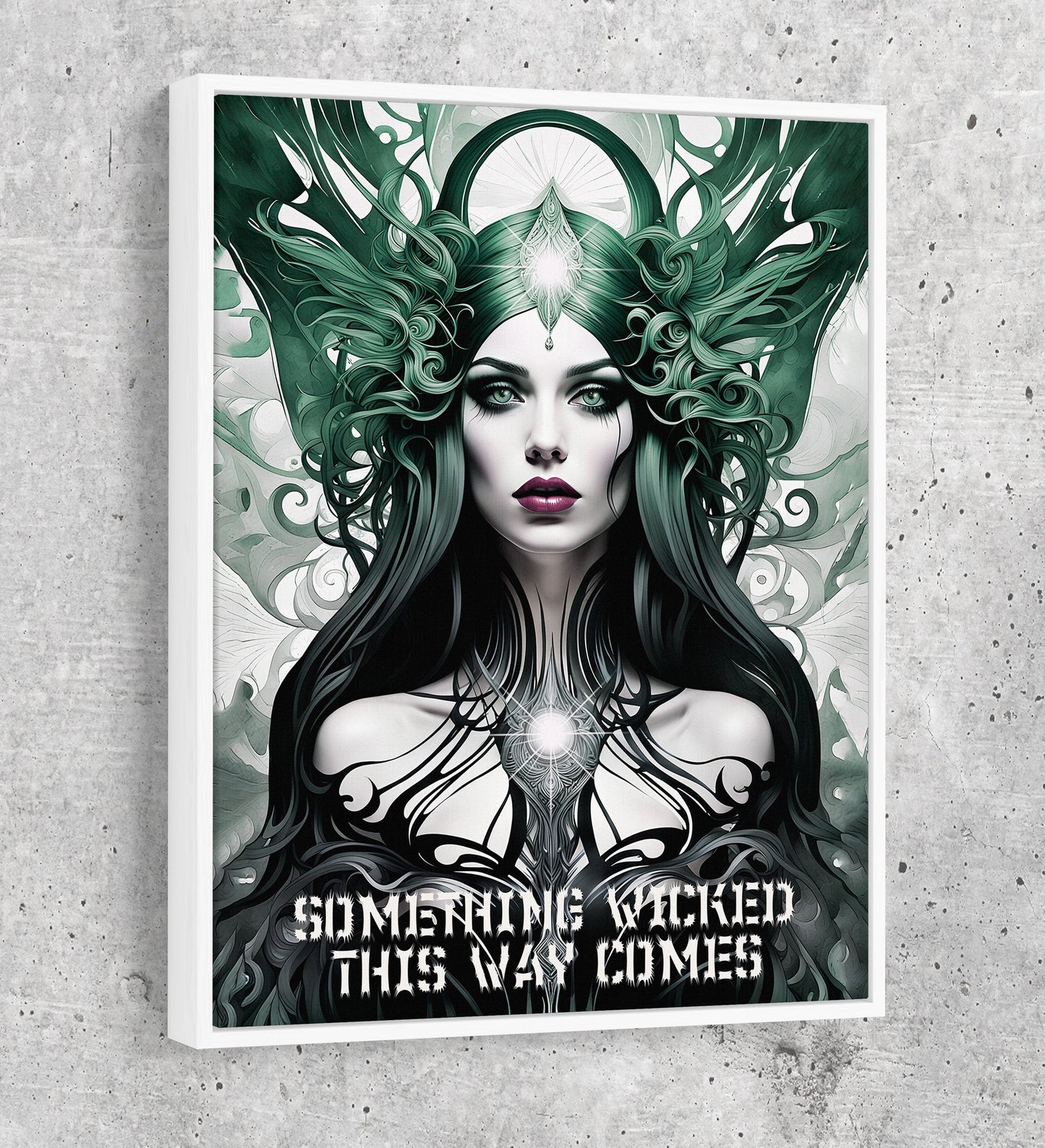 Something Wicked This Way Comes Canvas Wall Art, Dark Fantasy Art, Fantasy Decor, Witch Decor White Floating Frame