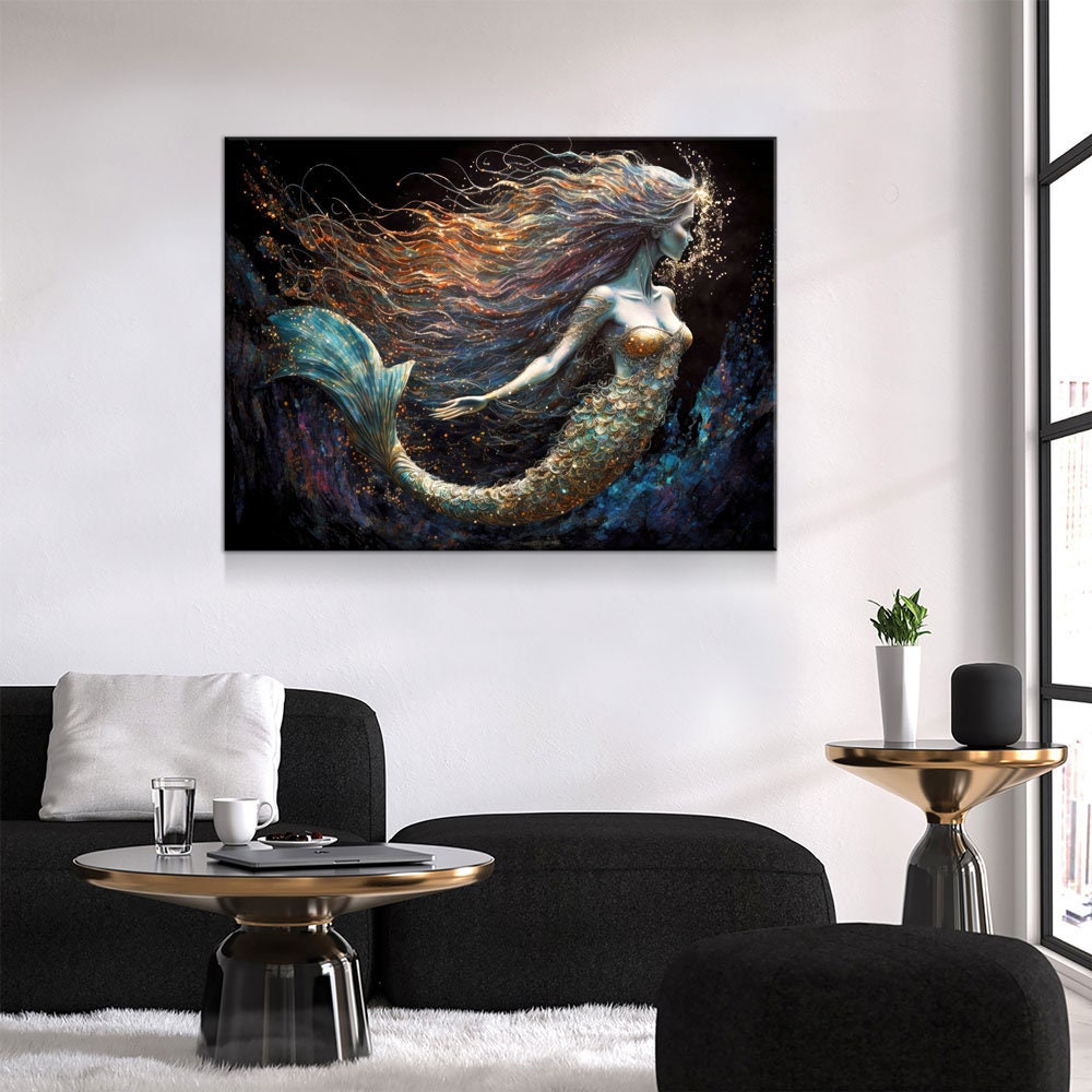 Mermaid Canvas Wall Art, Abstract Mermaid Decor, Mermaid Canvas Print, Mermaid Wall Decor, Mermaid Art, Kids Room Decor, Fantasy Art Gallery Wrap
