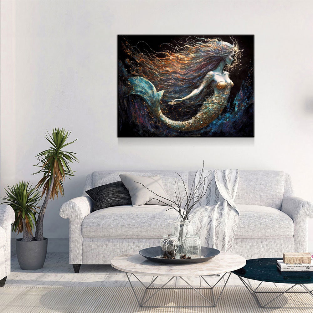 Mermaid Canvas Wall Art, Abstract Mermaid Decor, Mermaid Canvas Print, Mermaid Wall Decor, Mermaid Art, Kids Room Decor, Fantasy Art