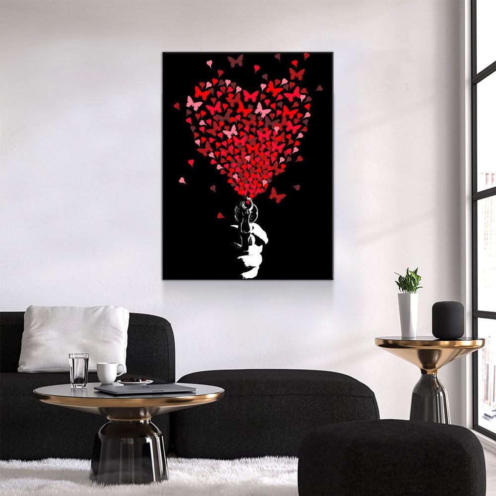 Love Gun Wall Art, Abstract Heart Print, Abstract Love Gun, Heart Love Gun Decor Gallery Wrap