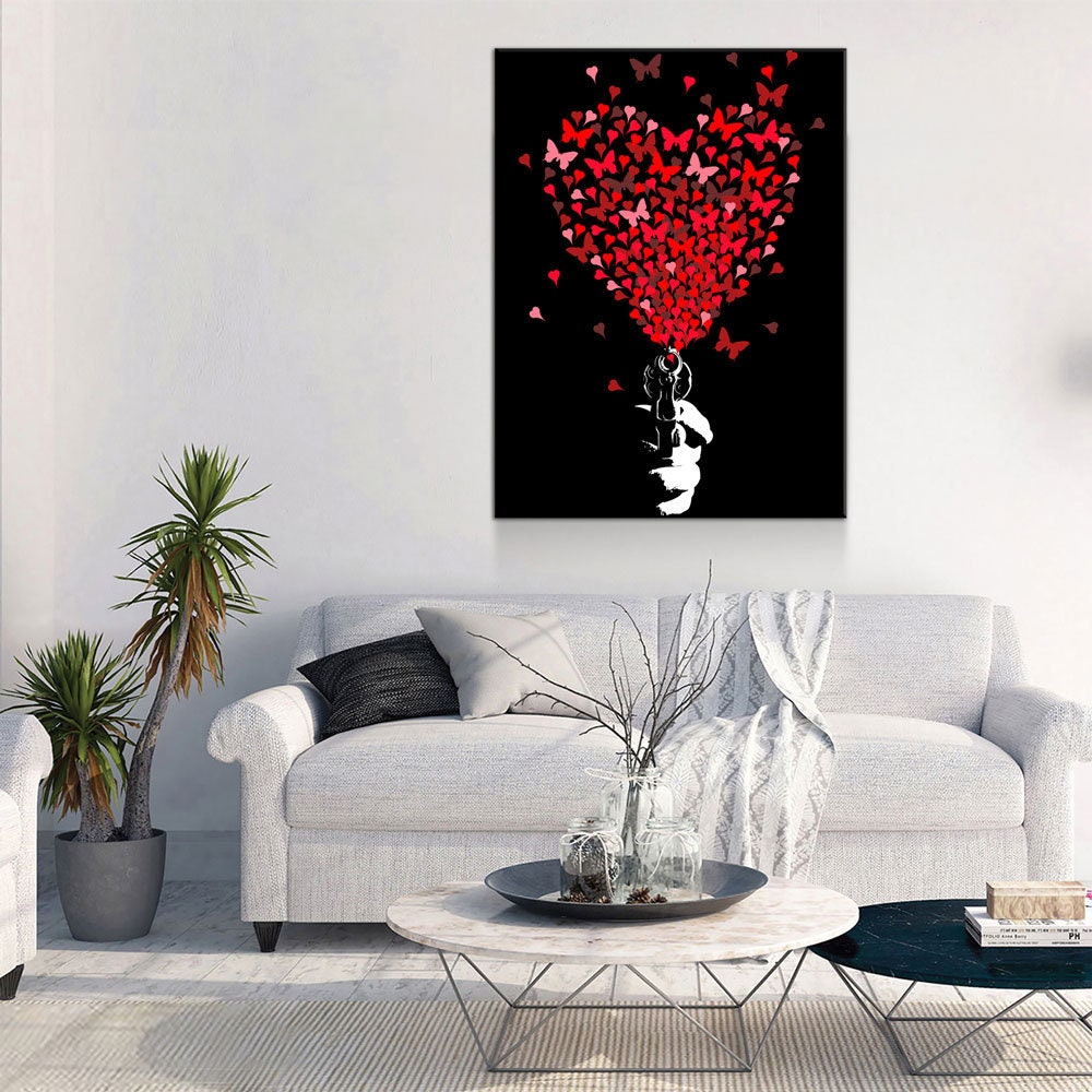 Love Gun Wall Art, Abstract Heart Print, Abstract Love Gun, Heart Love Gun Decor