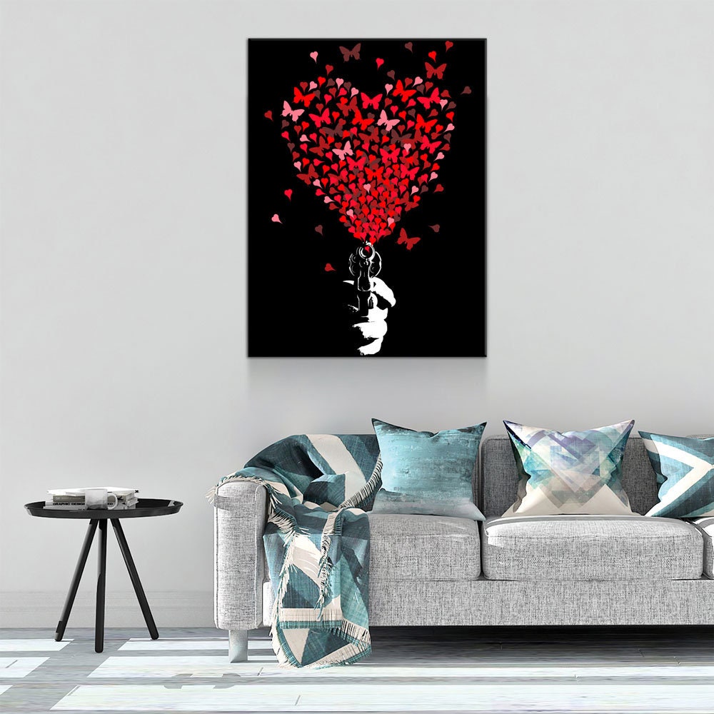 Love Gun Wall Art, Abstract Heart Print, Abstract Love Gun, Heart Love Gun Decor