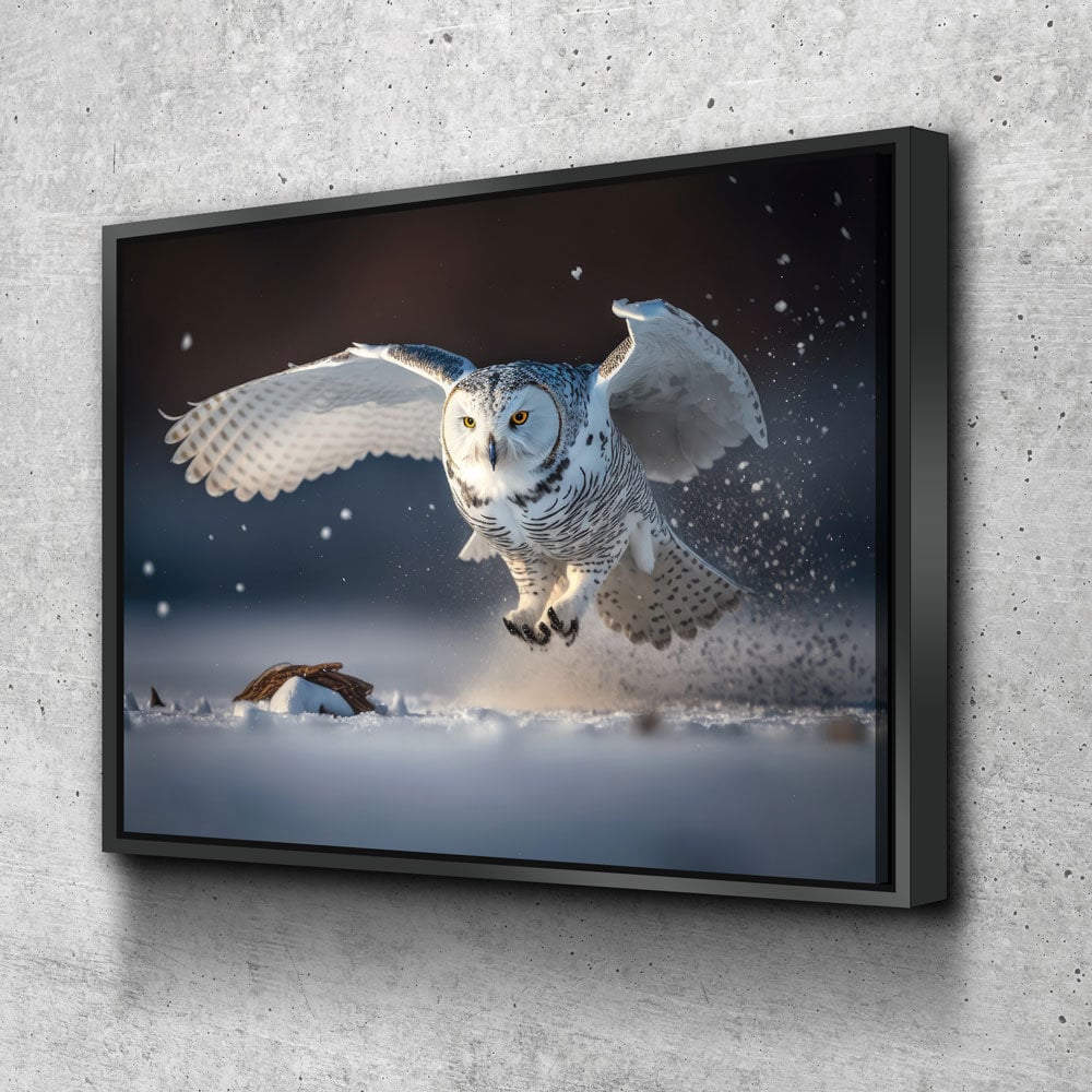 Snowy Owl Flying Canvas Wall Art, Snowy Owl Soaring, Snowy Owl Decor, Polar Owl Print, White Owl, Arctic Owl With Floating Frame