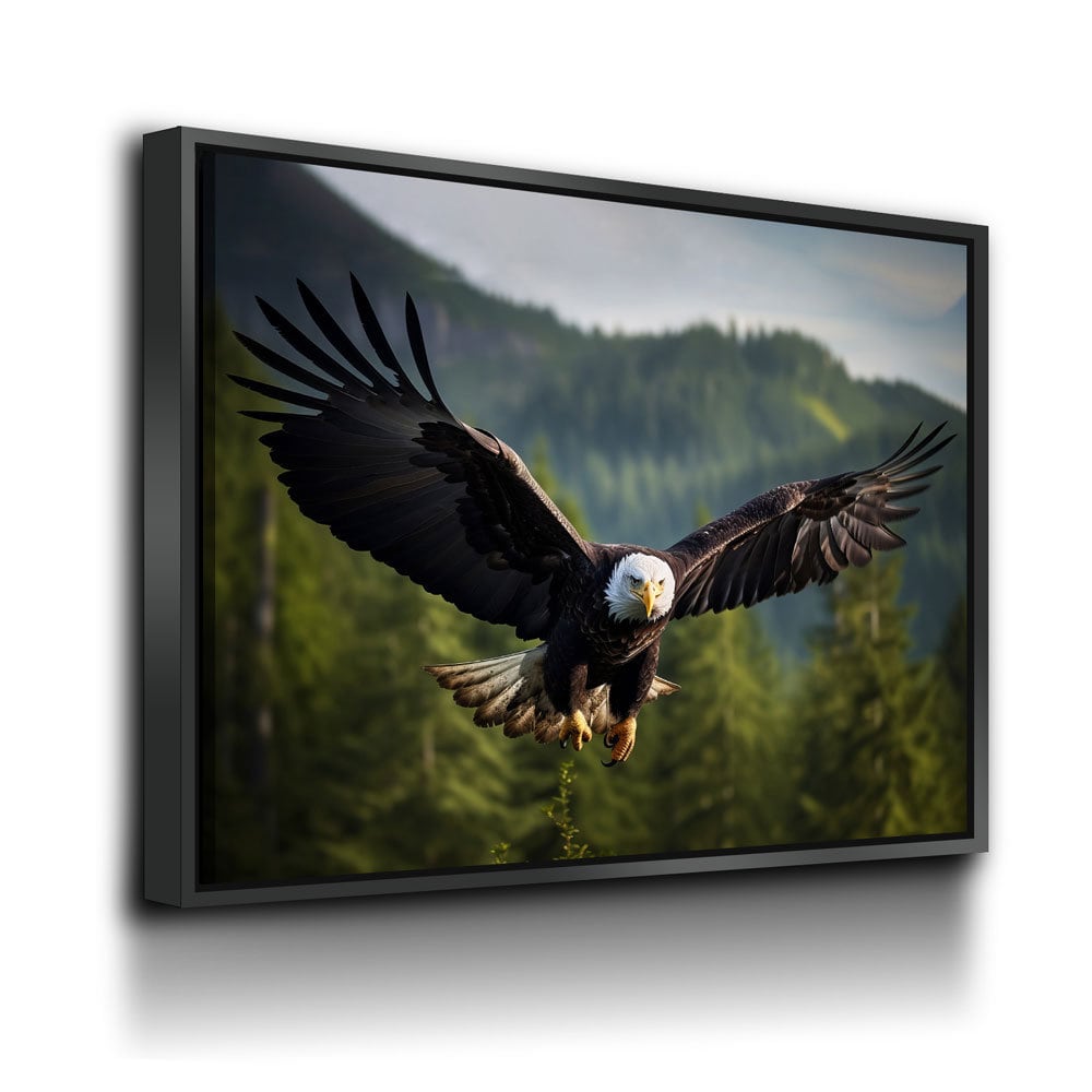 Flying Bald Eagle Canvas Wall Art, Bald Eagle Soaring Through Forest, Bald Eagle Decor, North American Eagle