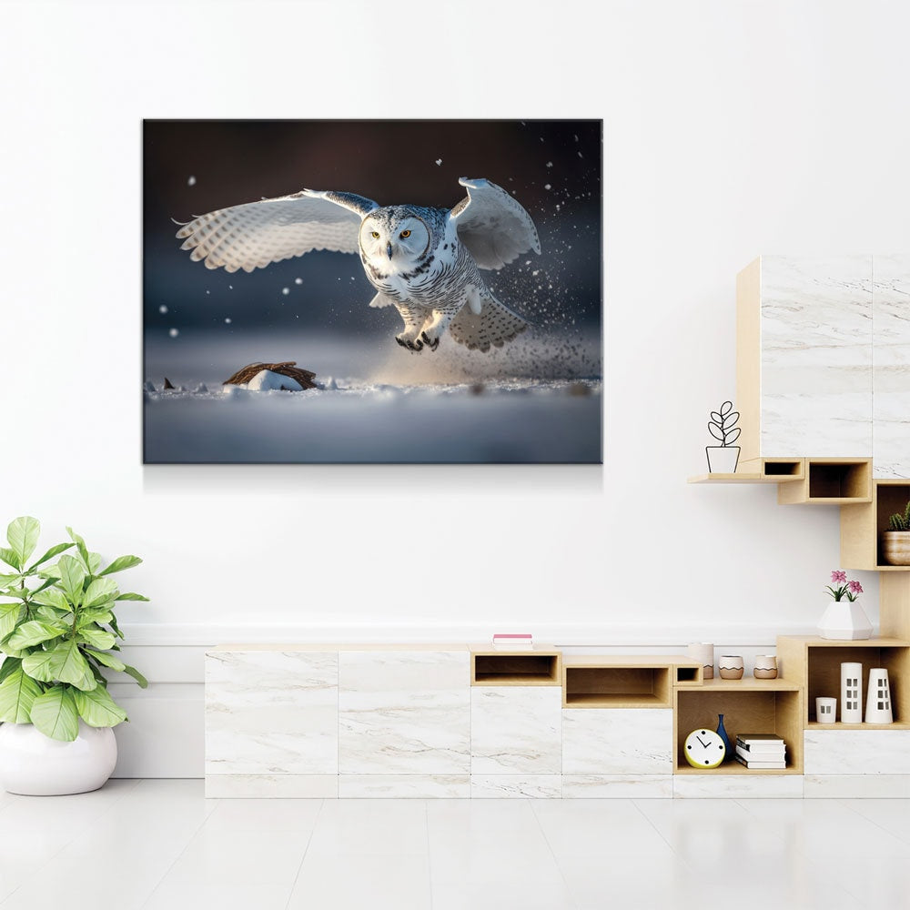 Snowy Owl Flying Canvas Wall Art, Snowy Owl Soaring, Snowy Owl Decor, Polar Owl Print, White Owl, Arctic Owl Gallery Wrap