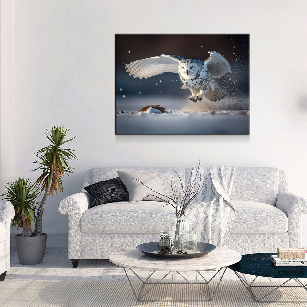Snowy Owl Flying Canvas Wall Art, Snowy Owl Soaring, Snowy Owl Decor, Polar Owl Print, White Owl, Arctic Owl
