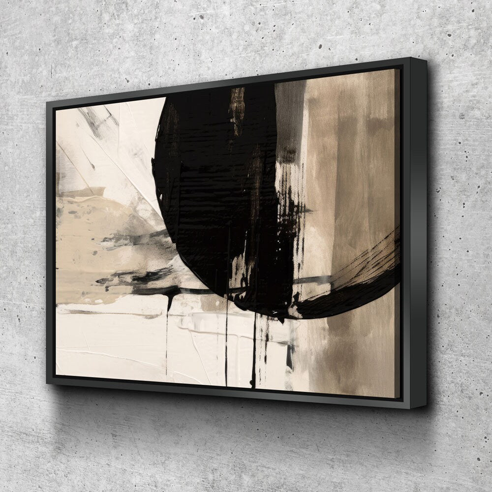Japandi Style Canvas Wall Art, Monochromatic Japandi Art, Japanese Wall Art, Japandi Decor, Japandi Zen Wall Art, Minimalist Art, Earthy Art Black Floating Frame
