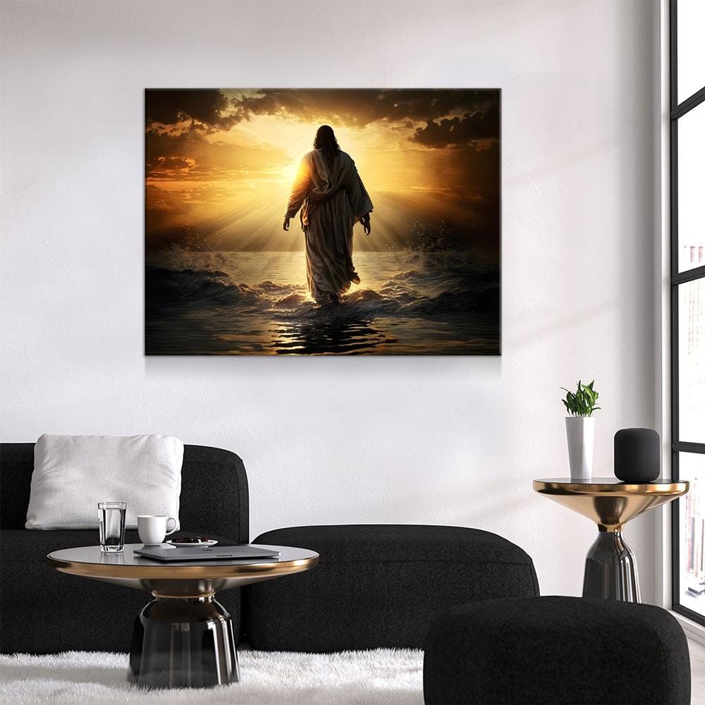 Jesus Walking On Water Canvas Wall Art, Religious Decor, Jesus Art, Religious Wall Art, Jesus Wall Art, Jesus Walking on Water Print