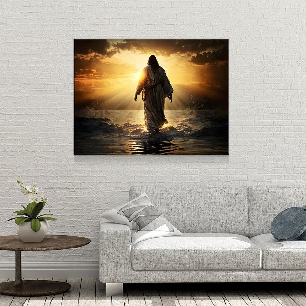 Jesus Walking On Water Canvas Wall Art, Religious Decor, Jesus Art, Religious Wall Art, Jesus Wall Art, Jesus Walking on Water Print