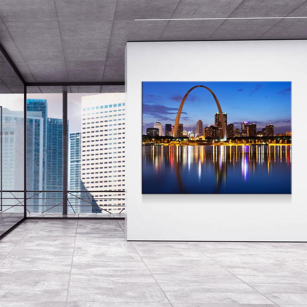St. Louis Skyline Canvas Wall Art, Saint Louis, MO Skyline, Saint Louis Missouri Print, St. Louis City Skyline, St. Louis Gateway Arch Gallery Wrap