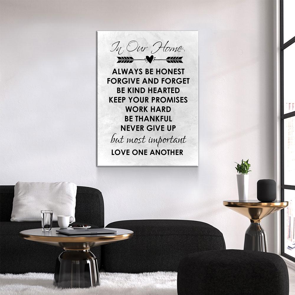 In Our Home Canvas Wall Art, Always Be Honest, Forgive And Forget, Be Kind Hearted, Keep Your Promises, Work Hard, Love One Another