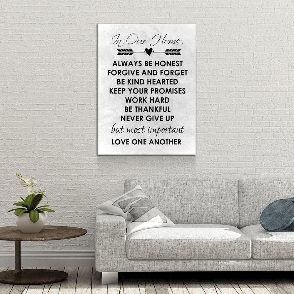 In Our Home Canvas Wall Art, Always Be Honest, Forgive And Forget, Be Kind Hearted, Keep Your Promises, Work Hard, Love One Another