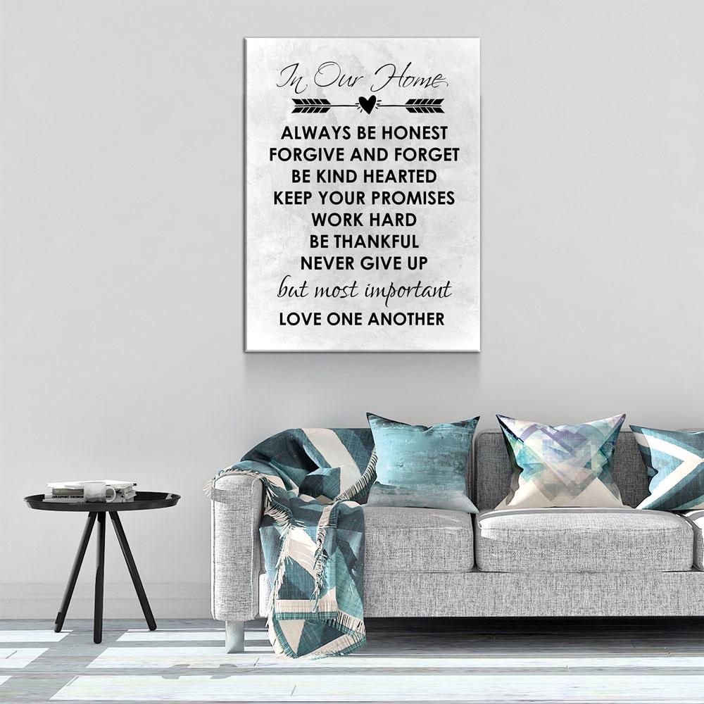 In Our Home Canvas Wall Art, Always Be Honest, Forgive And Forget, Be Kind Hearted, Keep Your Promises, Work Hard, Love One Another