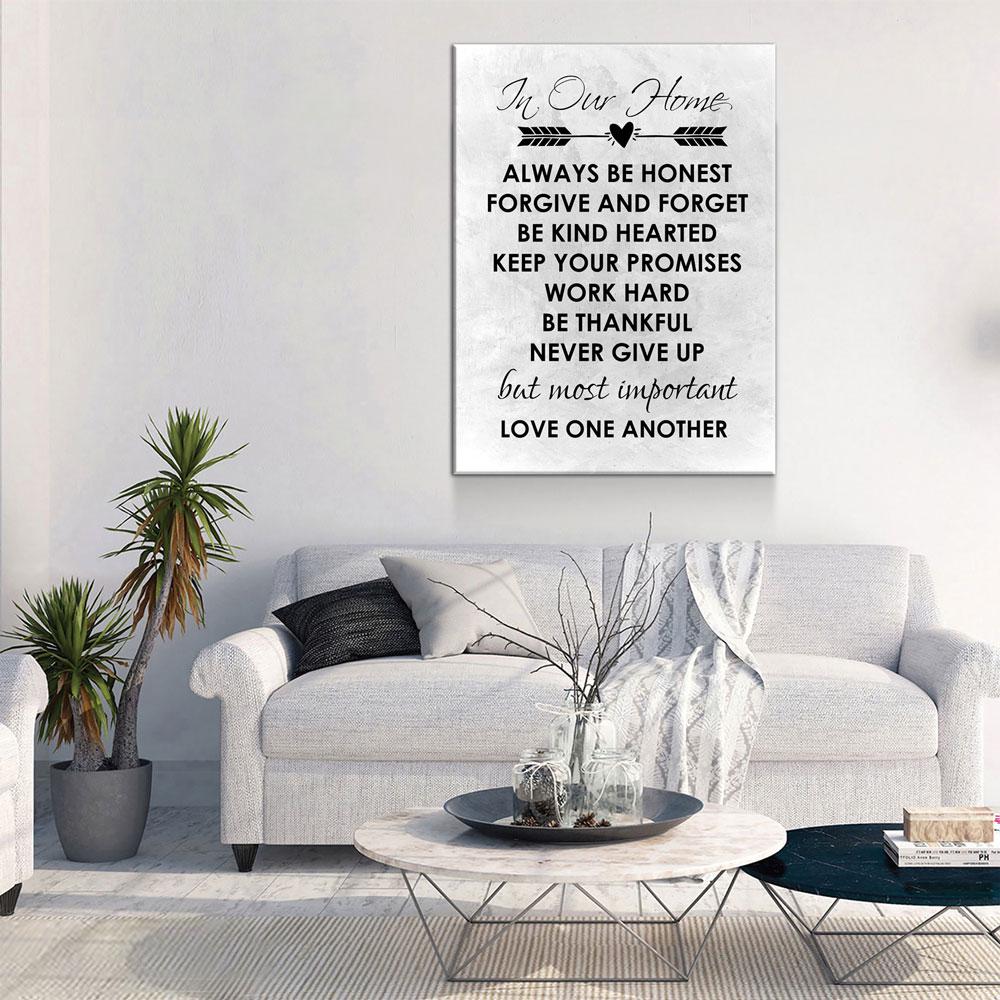 In Our Home Canvas Wall Art, Always Be Honest, Forgive And Forget, Be Kind Hearted, Keep Your Promises, Work Hard, Love One Another Gallery Wrap
