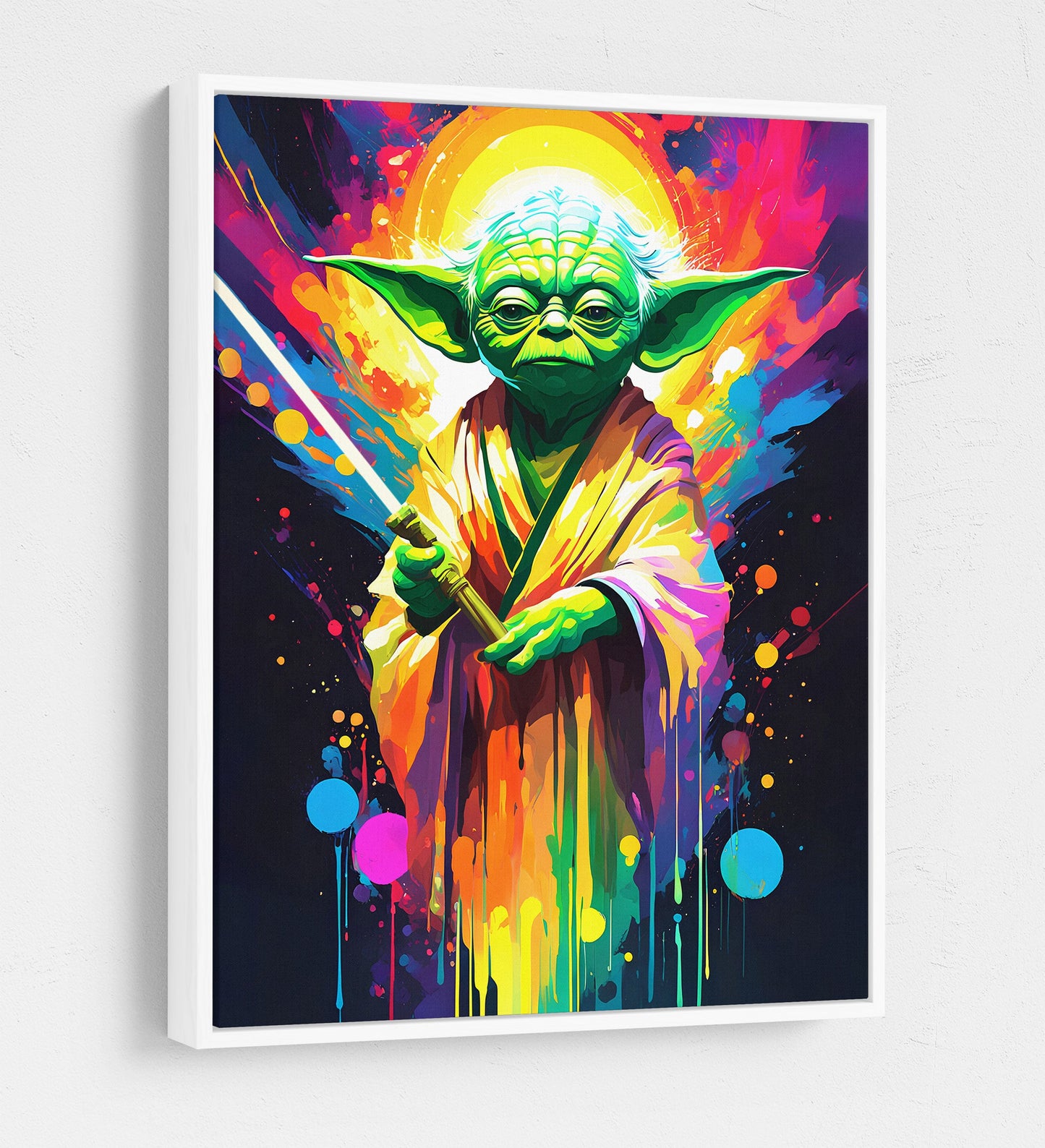 Yoda One Canvas Wall Art, Abstract Yoda White Floating Frame