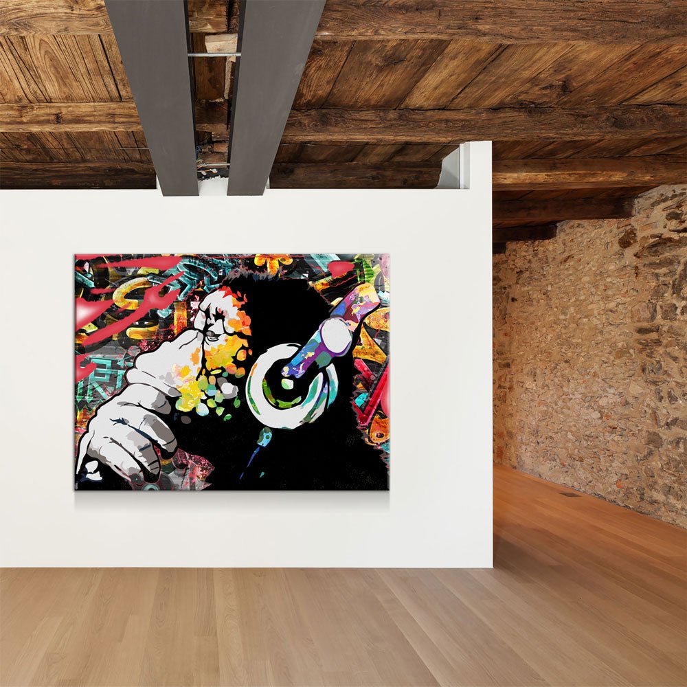 Abstract Monkey Headphones DJ Canvas Wall Art, Monkey DJ Decor
