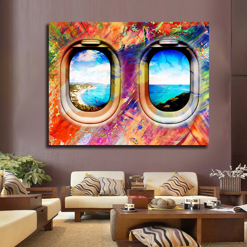 Airplane Window Seat Travel Lovers Framed Canvas Wall Art Abstract Airplane Window Art