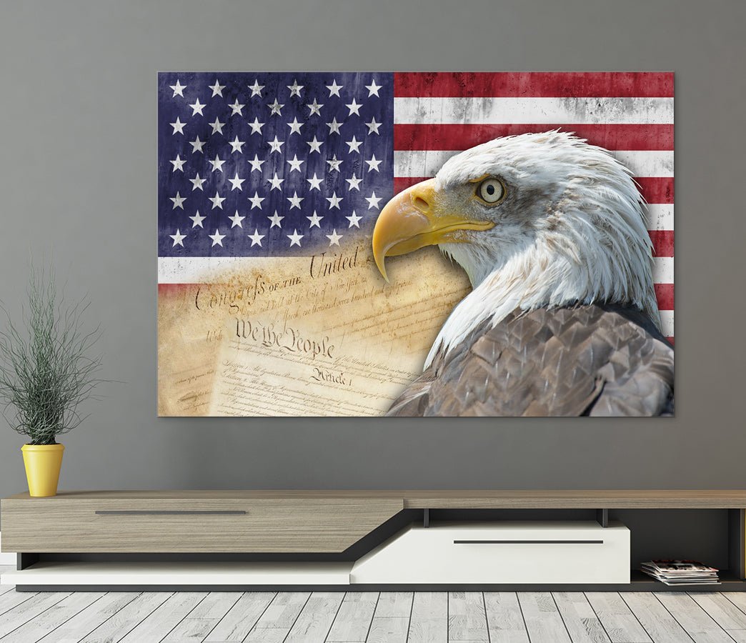 American Flag Bald Eagle Canvas Wall Art