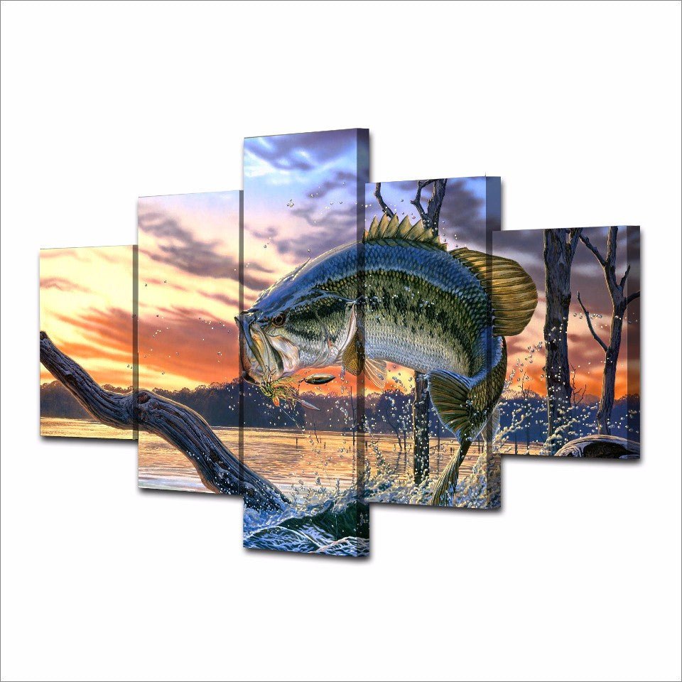 Bass Fishing Dream 5-Piece Wall Art Canvas
