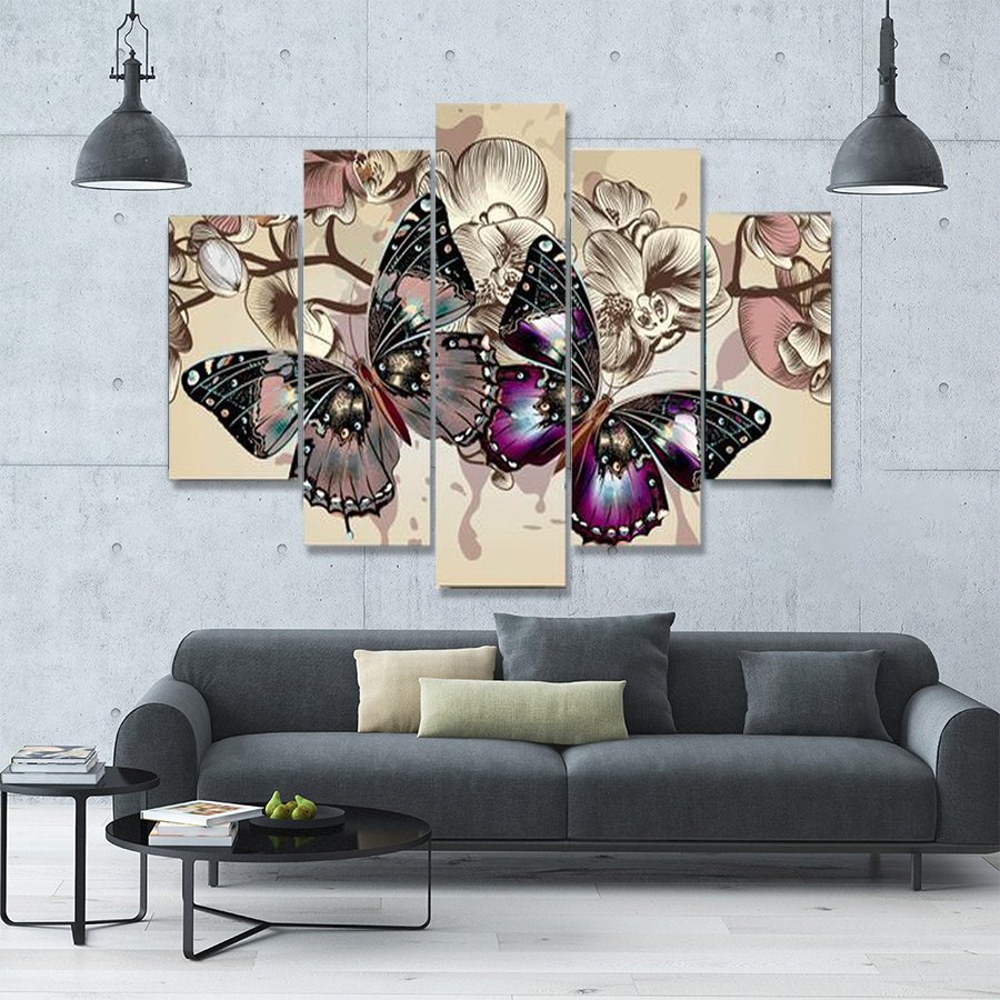 Butterflies In Motion 5-Piece Wall Art Canvas