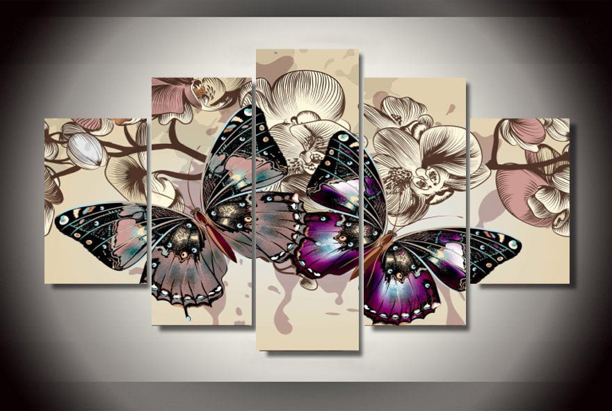 Butterflies In Motion 5-Piece Wall Art Canvas FRAMED (READY TO HANG)