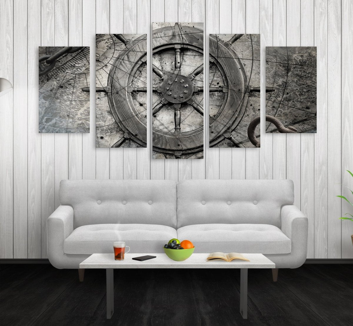 Captain Ships Wheel Canvas Wall Art Nautical Decor 5-PC Set XL 84 X 44 Inches