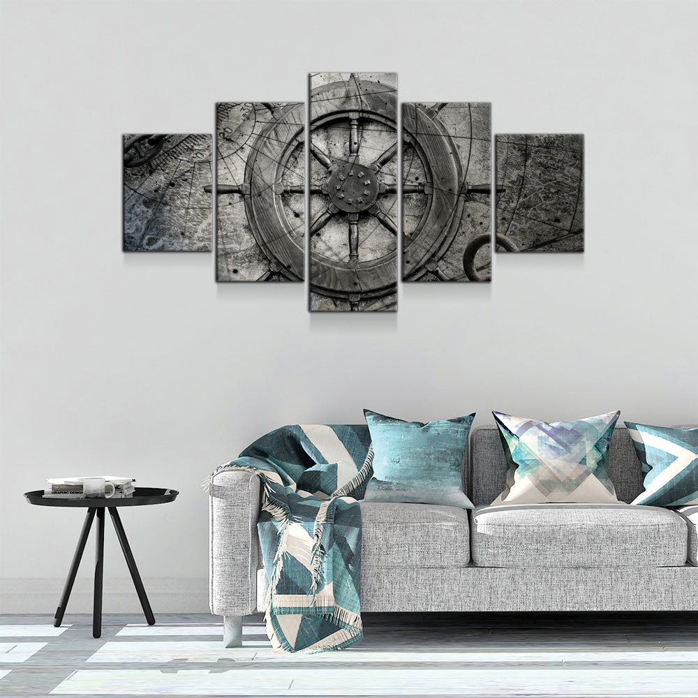Captain Ships Wheel Canvas Wall Art Nautical Decor 5-PC Set