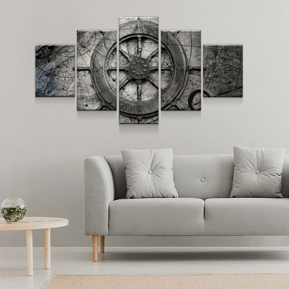 Captain Ships Wheel Canvas Wall Art Nautical Decor 5-PC Set