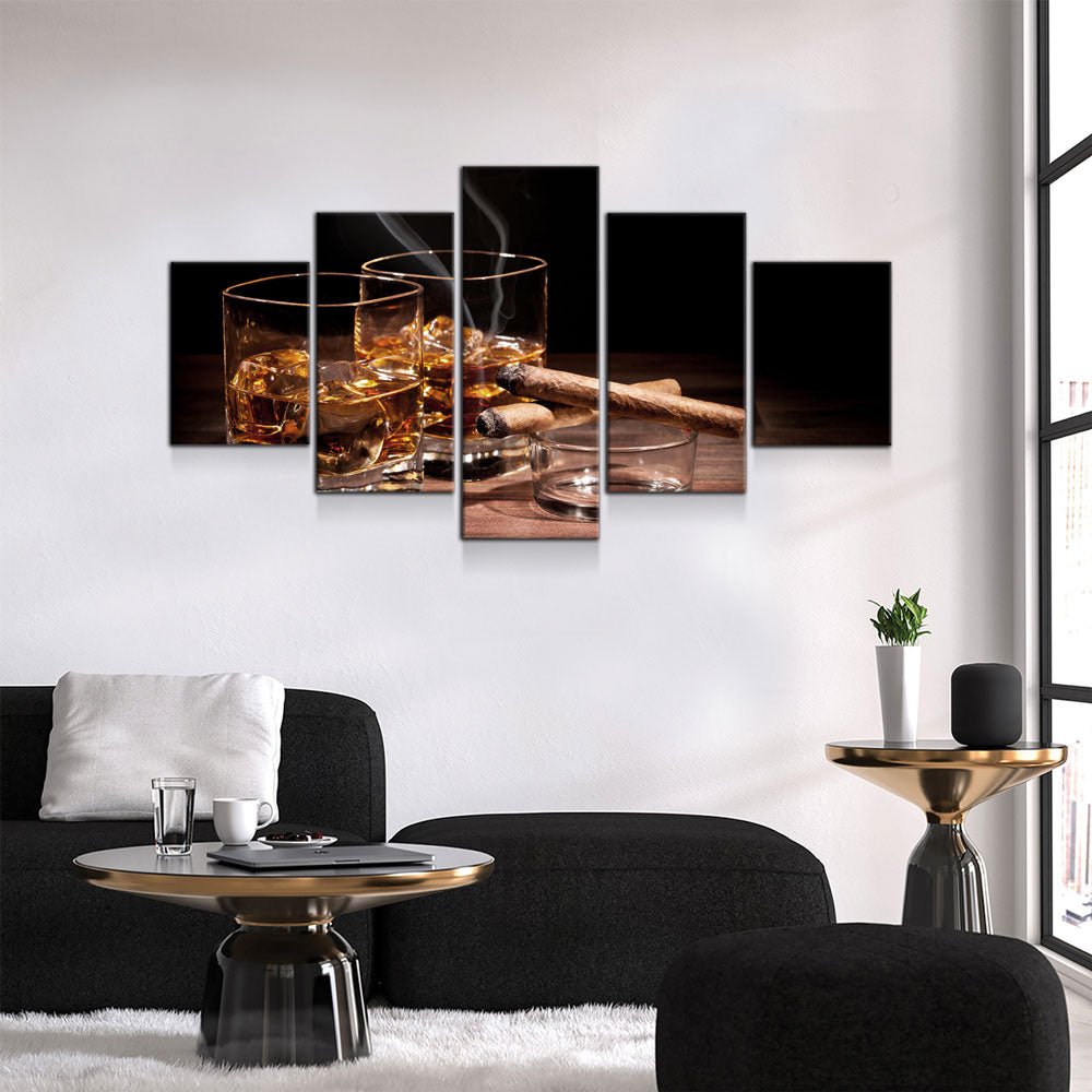 Cigar and Bourbon 5-Piece Framed Canvas Wall Art