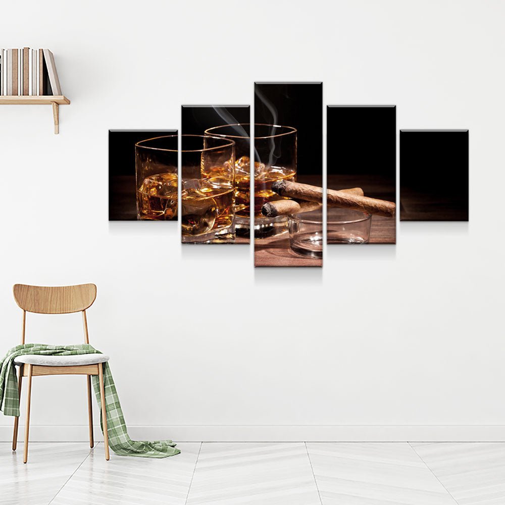 Cigar and Bourbon 5-Piece Framed Canvas Wall Art